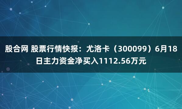 股合网 股票行情快报：尤洛卡（300099）6月18日主力资金净买入1112.56万元
