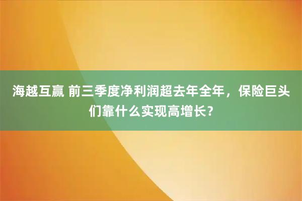 海越互赢 前三季度净利润超去年全年，保险巨头们靠什么实现高增长？